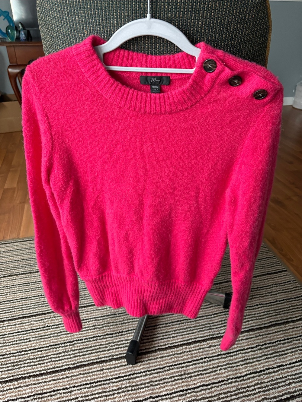 J. Crew Bright Pink Crewneck Sweater with Shoulder Buttons